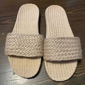Woven linen slip on sandals